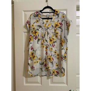 Express Floral Rolled Short Sleeve Blouse XL